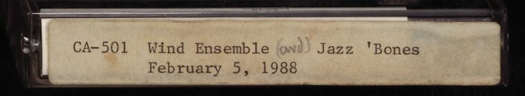 The Symphonic Wind Ensemble and the Jazz 'Bones. February 5, 1988 : Harold A. Jones, conductor ; Mark Ford, xylophone soloist ; George Broussard, director.